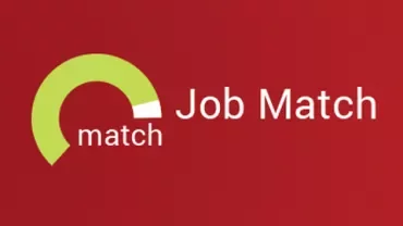 Imagen roja con texto 'Job Match' y un gráfico semicircular verde.