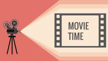 Proyector antiguo mostrando filme con texto 'Movie Time'.