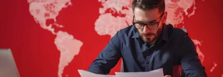 Persona extranjera revisando documentación laboral y administrativa en un entorno profesional