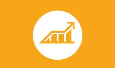 Icono de gráfico ascendente en fondo naranja.