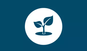 Icono de una planta joven sobre fondo azul.