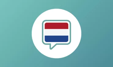 Icono de globo de diálogo con colores de la bandera de Países Bajos en fondo verde.