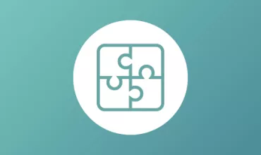 Icono de rompecabezas en un círculo sobre fondo verde.