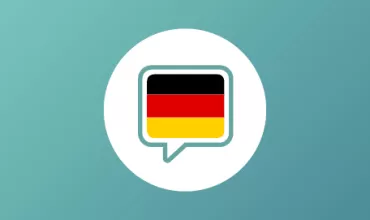 Icono de burbuja de chat con la bandera de Alemania en un fondo verde.