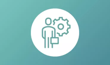 Ícono de persona con engranaje representando habilidades de gestión.